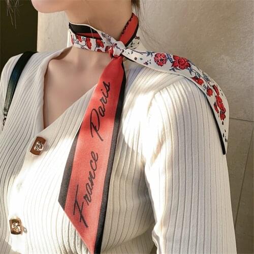 Satin Ribbon Hair Bands Retro Square Scarf Women New Fashion Print Small Neck Scarfs Headwear French Elegant Hair Accessories
