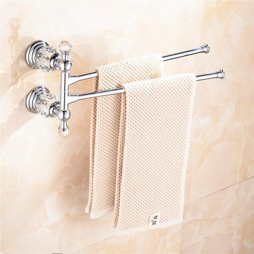 AUSWIND Antique Polished Sliver Brass Towel Rack 2 Arms Crystal Wall Mounted Bathroom Lavatory QC02