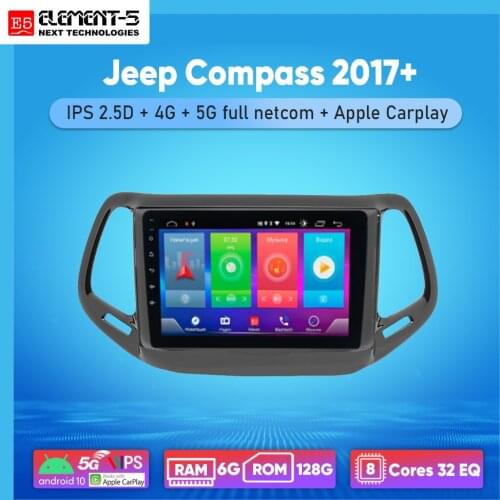 ELEMENT-5 10” 2G+32G Android 10 4G NET WIFI DSP Car Radio For Jeep Compass 2017+ Navigation GPS