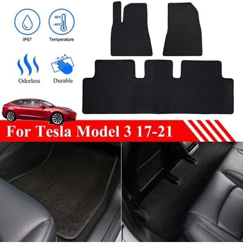 Car Foot Mat, For Tesla Model 3 2017-2021 Front Rear Foot Pad Mute Non-Slip Wear-Resistant Velvet Floor Mat