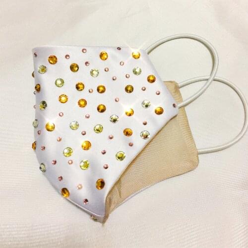 White Crystal Wedding Mask Hang-ear Face Jewelry For Women Blended Fabric Shading Masks Decoration Bridal Accessories 2021