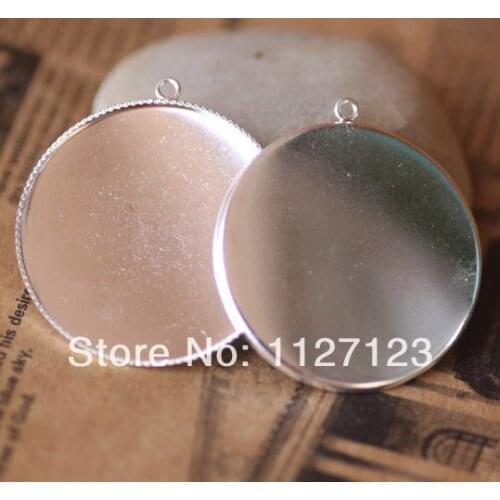 Free shipping !!50Pcs 25mm Nickel Free - High Quality Silver Plated Brass Cabochon Pendant Base with Loop