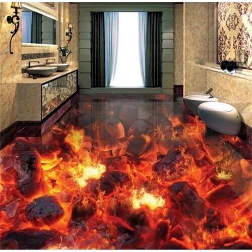 Beibehang Large custom flooring paste fire flame burning 3D stereo waterproof thick non-slip bathroom living room floor