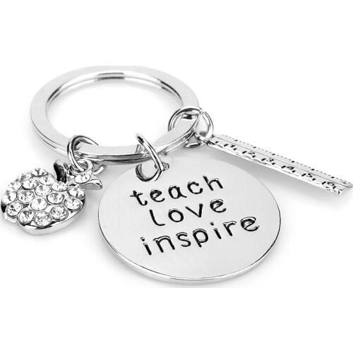 3 style teach love inspire Keychain Teacher Jewelry Fruit Heart Ruler Charms Pendant Key Chain Ring Gift