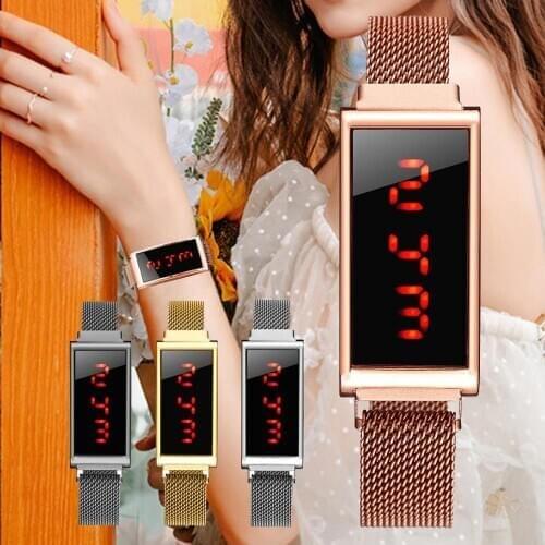 Ladies Watch Women Touch Screen LED Watches Rose Gold Square Magnet Electronic Clock Digital Wristwatches Relogio Feminino Reloj