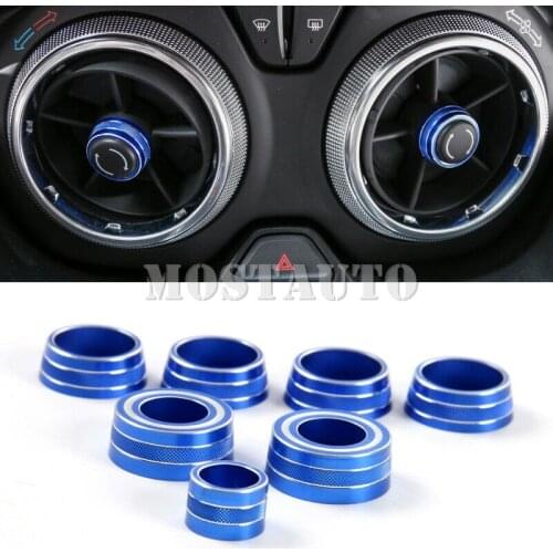 For Chevrolet Camaro 2017-2019 Blue Alloy Air Conditioning knobs Button Cover 7pcs Car Accessories Interior Car Decor Car Trim