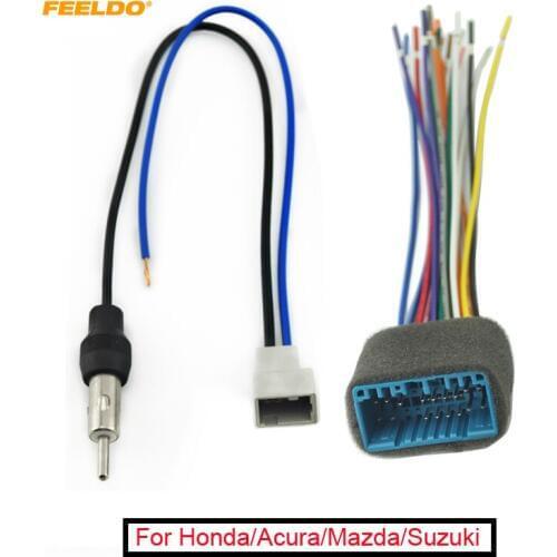 FEELDO 10Set Car Audio Stereo Head Unit Harness With Radio Antenna Adapter Cable For Honda/Acura/Mazda/Suzuki #FD-1577