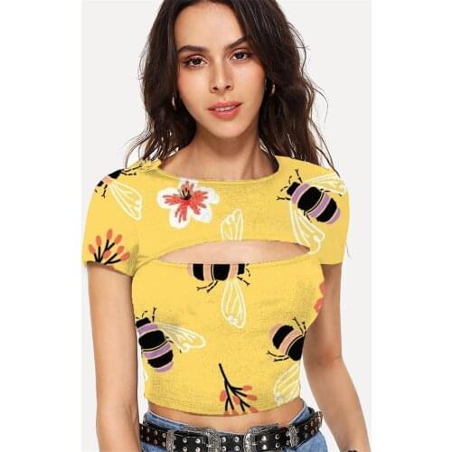 Somepet Bee T shirt Women Animal Shirt Print Flower Navel Bare Painting T-shirts 3d Womens Clothing Punk Rock Fashion Slim Tops