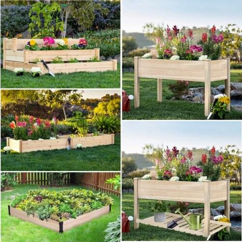 5 Types Fir Wood Garden Bed resists rotting Backyard Patio Grow Flowers Vegetable Raised Garden Planting Box