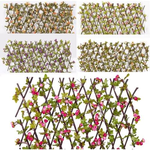 Artificial Rose Flower Garden Privacy Fence Wall Leaf Wood Telescopic Expanding Trellis Vine Climbing Frame Gardening Home Decor