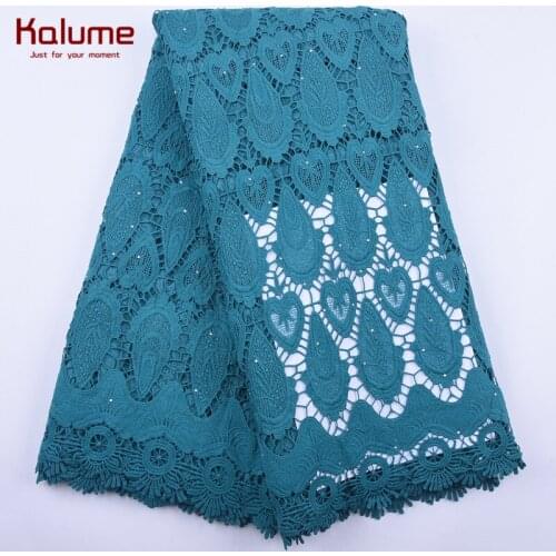 Kalume Green African Guipure Cord Lace Fabric Embroidery Nigerian Water Soluble Cord Lace Fabric With Stone For Dress Party 1960