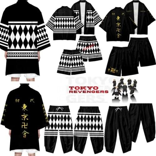Tokyo Revengers Cosplay Cloak Anime Black White Top for Summer Hanagaki Takemichi Ken Ryuguji Haori Kimono Tee Men Short-sleeve