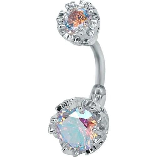 Navel Belly Button Ring Surgical Steel Bright Crystal Gem Ball Piercing Nombril Bar Round Navel Rings Sexy Jewellery