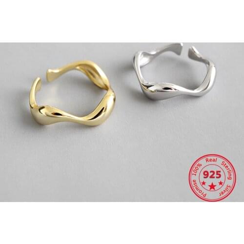 Korean Pure S925 Sterling Silver Fine Rings Simple Irregular Wavy Gold Plated Rings Opening Adjustable Fashion Women Jewelry