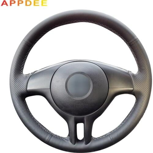 Appdee Black Leather Hand-stitched Car Steering Wheel Cover for BMW E39 E46 325i E53 X5