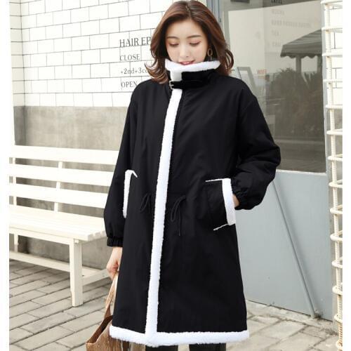 2019 Winter Parker Ms. Long Sleeve Loose Large Size Windproof Jacket Park Womens Autumn and Winter Lamb Warm Long Jacket