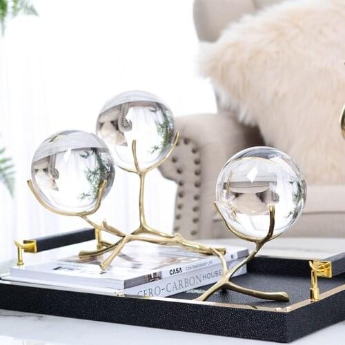 Nordic Brass Branch Stand With Crystal Ball Ornaments Modern Living Room Office Desktop Ornament Home Decoration Accessories