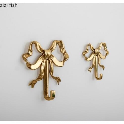 Golden Bow-knot Copper Hook Bathroom Coat Hook Towel Rack Living Room Backdrop Display Hook Coat Rack Modern Home Decoration