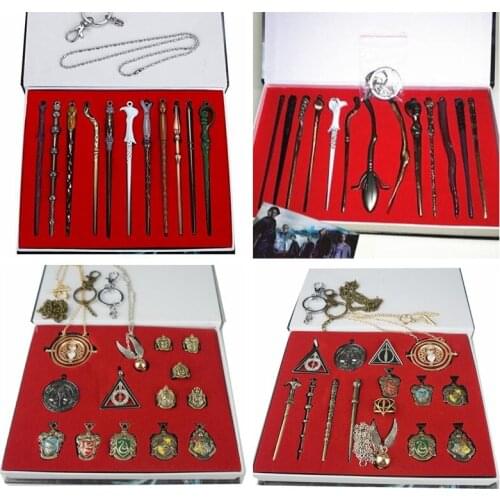 Harri Wand Metal Keychain Necklace Magic Metal Potter Deathly Hallows Seal Pendants Figures Box Packed Toy Set Christmas Gifts
