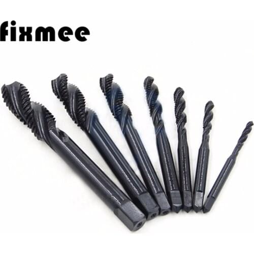 7PCS M3-M12 HSS Nitriding Coated Metric Spiral Flute Taps Machine & Manual Screw Thread Tap Set for Metal Wood Plastic Tapping