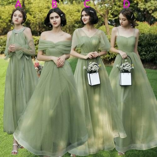 Fashion Ankle Length Bridesmaid Dresses Long Sleeve Tulle A Line O-neck Wedding Party Dress Bowknot Sashes Vestidos