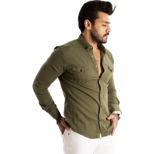 DeepSEA Male Linen Shirt Studs Clamshell Pocket Long Sleeve Slim Fit Cotton Lycra High Quality Casual Autumn Winter 2101828