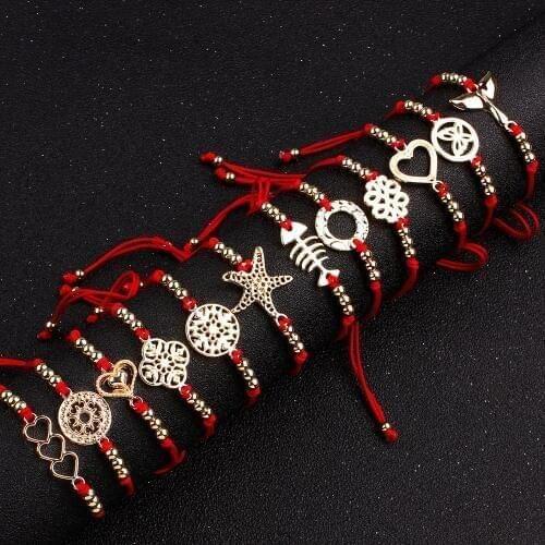 New Delicate Gold Butterfly Heart Alloy Bracelet Adjustable Red String Rope Bracelets Family Couple Gift Jewelry