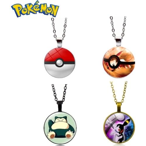 Pokemon Pikachu Time Gemstone Glass Pendant Necklace Cartoon Anime Character Cute Style Jewelry Chain Necklace Birthday Gift