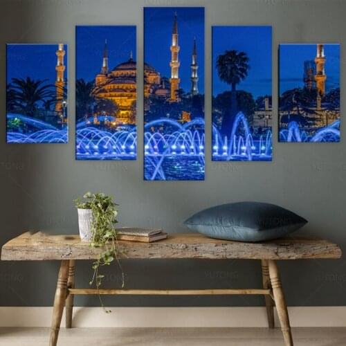 Islamic Blue Turkey Istanbul Sultan Ahmed Mosque Religious Night Scene Posters Prints on Canvas Wall Art Painting for Room Decor