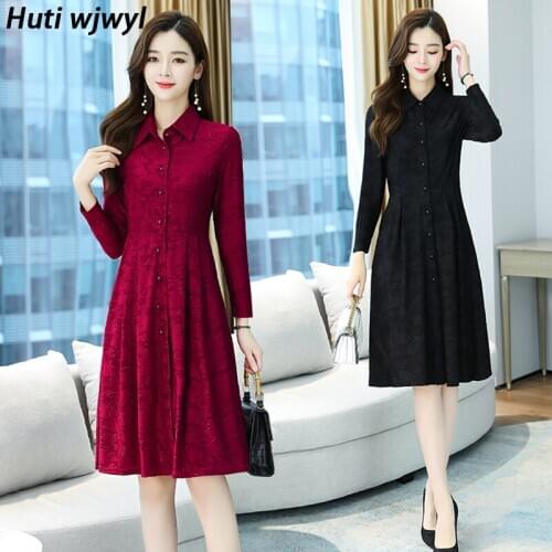4XL Plus Size Autumn Winter Long Sleeve Dress 2021 Vintage Solid Casual Black Midi Dress Elegant Women Bodycon Party Red Vestido