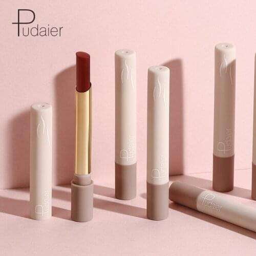 Pudaier slim lipstick nude white appearance for women lip makeup long lasting waterproof smooth matte lipstick gloss PD100