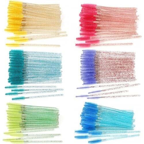 QSTY Disposable Crystal Eyelash Brush Comb 50Pcs/pack Eye Lashes Extension Mascara Wands Makeup Professional Beauty Tool