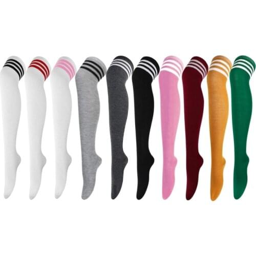 RMSWEETYIL Thigh High Over The Knee High Socks For Women Striped Long Stockings Cute Kawaii Lolita Girl Leg Warmers Tube Sock