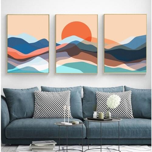 Nordic Abstract Landscape Ocean Sunset Wall Art Prints Posters Color Waves Canvas Painting Pictures For Living Room Home Decor