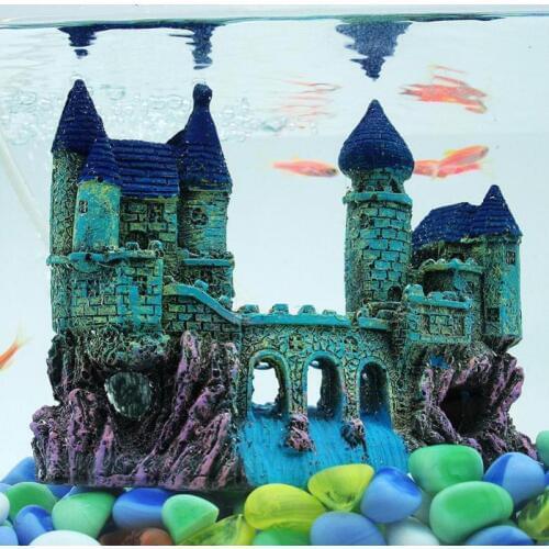 Ancient European Style Castle Aquarium Decoration Cartoon Castle House With Waterfall Fish Tank Craft Ornaments Rock Cave