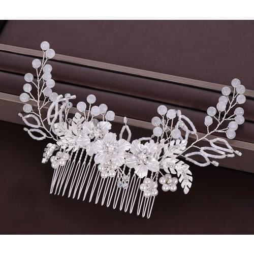Bridal Jewelry Crystal Flower Hair Comb Inserting Comb Weaving Leaf Bridal Headdress Hair Accessories Accessories