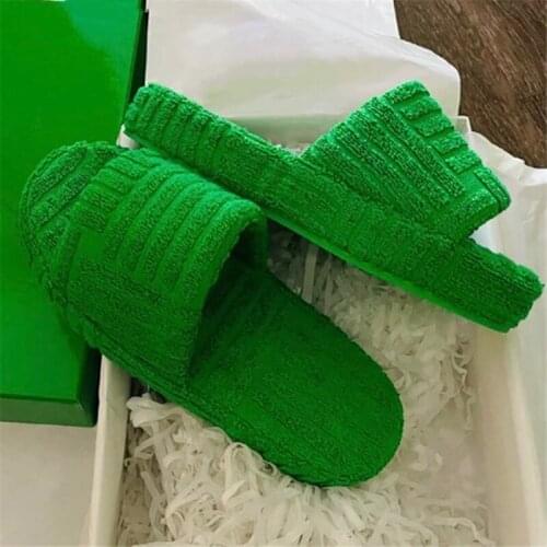 Green Plush Woman Slippers Round Toe Shoes Women Flat Platform Slippers Outwear Solid Shoes Fashion Concise Ladies Slippers Hot