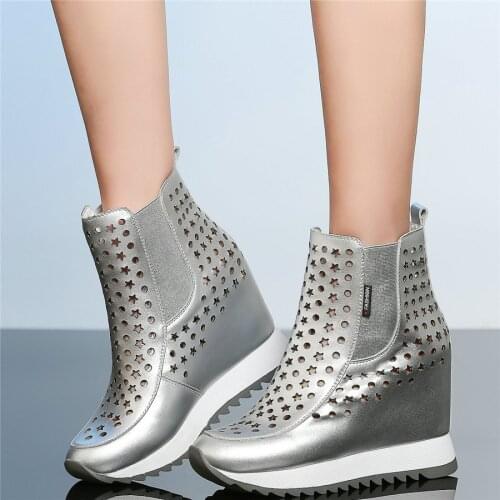 Wedges Pumps Shoes Women Hollow Genuine Leather High Heel Gladiator Sandals Female Summer High Top Fashion Sneakers Casual Shoes