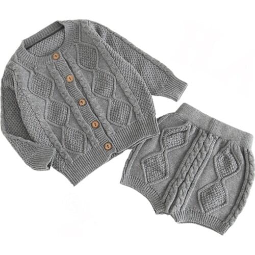 Sodawn Autumn Winter New Children Clothing Boys Girls Baby Knit Sweater Cardigan + Shorts Suit Baby two sets