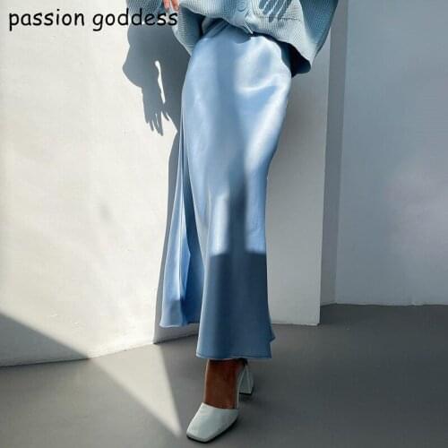 Fashion Summer Elegant Solid Long Skirts for Women Harajuku High Waist Stain A-line Mid Calf Long Maxi Skirt Office Lady Faldas