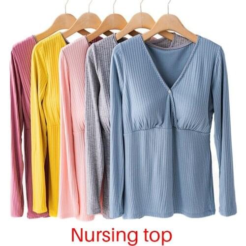 Womens Clothing Pregnancy Modal Maternity Clothes Nursing Top Long Sleeve V Neck Maternity Summer Thin Breastfeeding Pajamas