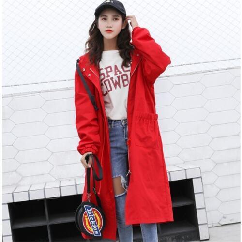 2019 NEW Large Size Casual Fashion Elegant Women Trench Coat Hooded Loose Solid Zipper Pocket Long Windbreaker Outwear Overcoat