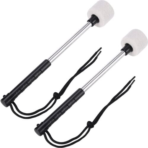 2Pcs Bass Drum Mallet Felt Head Percussion Mallets Timpani Sticks with Stainless Steel Handle,White