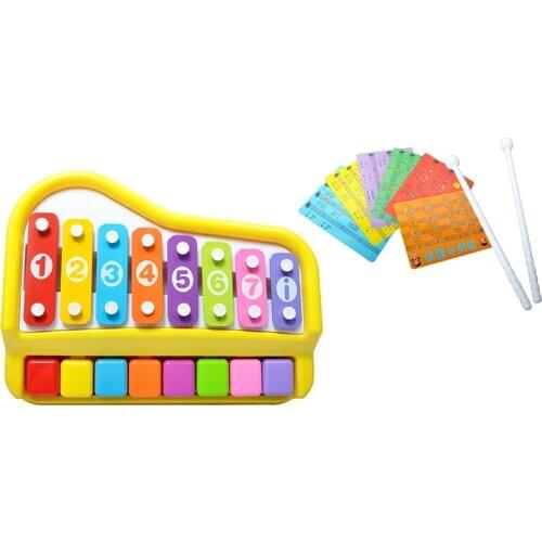 2 In 1 Piano Xylophone 8 Keys Mini Glockenspiel Instrument With Music Cards