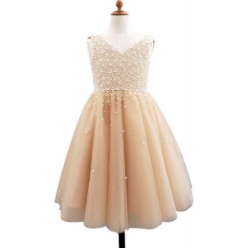 2019 Girls Pageant Dresses With Major Pearls Sleeveless Tulle Floor Length Girls Prom Party Bithday Gowns Real Sample