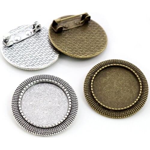 5pcs 20mm Inner Size Antique Silver Plated Bronze Brooch Pin Classic Style Cabochon Base Setting