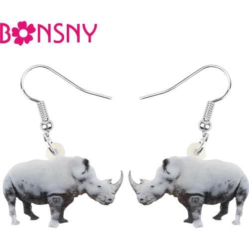 Bonsny Acrylic Rhinoceros Earrings Drop Dangle Animal Jewelry Decorations Accessory For Women Girls Teens kids Charms Party Gift