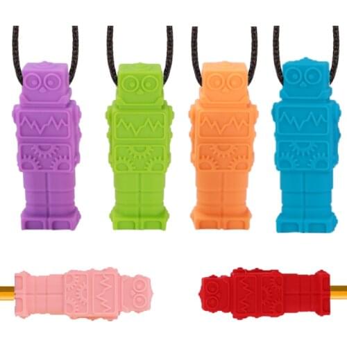 Autism Silicone Chewing Robot Teether Food Grade Silicone Pen Cap Teether Necklace, Silicone Robot Toy