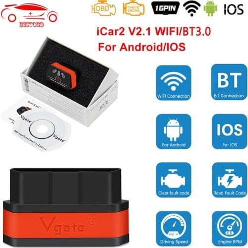 Vgate iCar2 ELM327 V2.1 BT-wireless WIFI For IOS/Android OBD OBD2 Car Diagnostic Auto Tool ELM 327 Scanner for all OBD Protocol