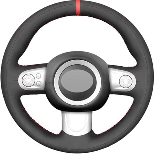 Black Suede Red Marker Handsew No-slip Car Steering Wheel Cover for Mini Hatchback/Mini R56/R57) Clubman Clubvan Coupe 3-Spoke